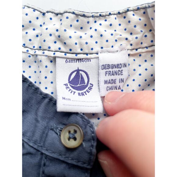 Girl's Navy Blue Petit Bateau Cotton Utility Dress Size 6 - Picture 2 of 4